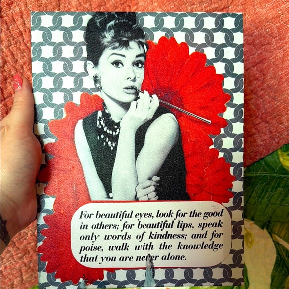 FUNDS 4 LYME 💚 AUDREY HEPBURN QUOTES WALL HANGING Red White Black - Picture 1 of 2